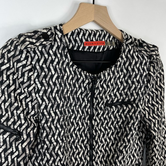 Alice + Olivia Black White Sahara Basket Weave Jacket Shoulder Pads XS - Picture 2 of 6
